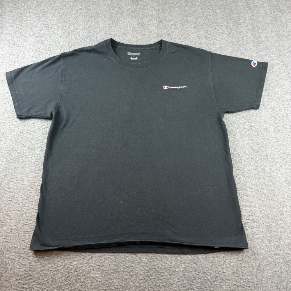 Championโ T-Shirt Men's Large Black Script Logo Short Sleeve Athletic Top